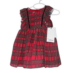 Pippa & Julie Red green tartan plaid Ruffle holiday Dress 18m NWT